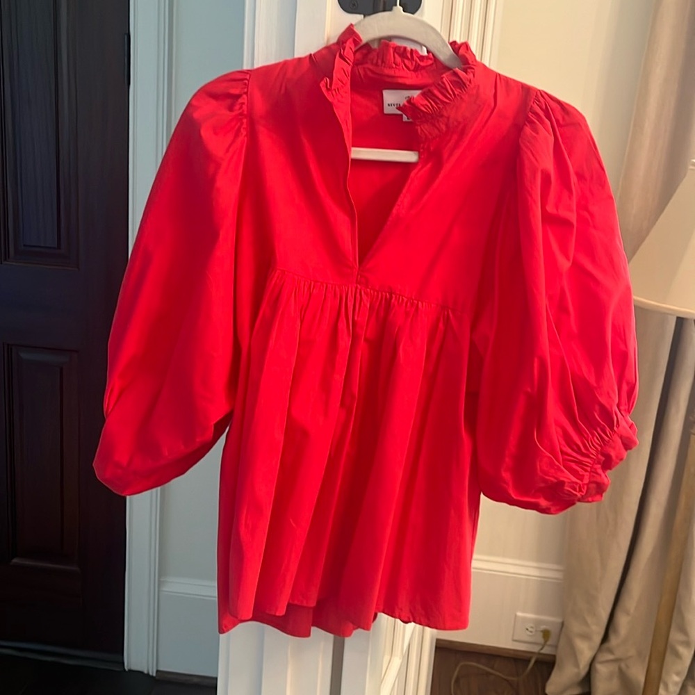 Never a wallflower Red Puff Sleeve Women's Top